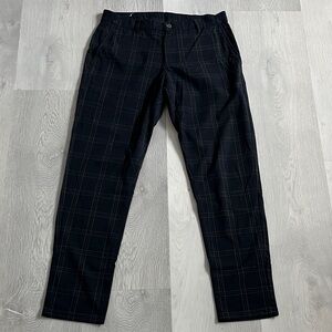 ZARA PANTS NAVY PLAID SLIM STRAIGHT FLAT FRKNT TROUSER PREPPY MENS MEDIUM